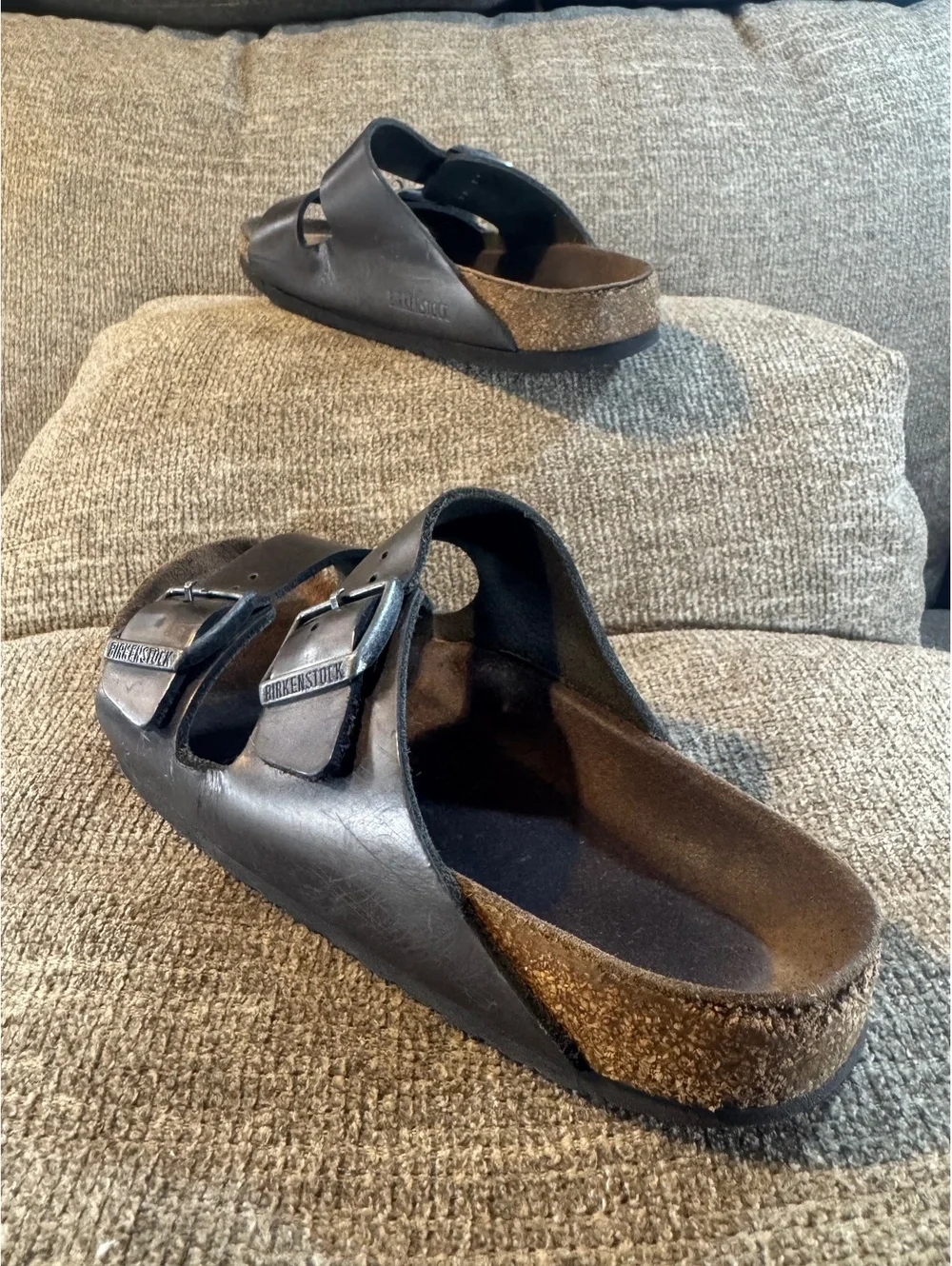 Birkenstock Arizona Two-Strap Leather Sandals - Black Metallic Women’s size 7